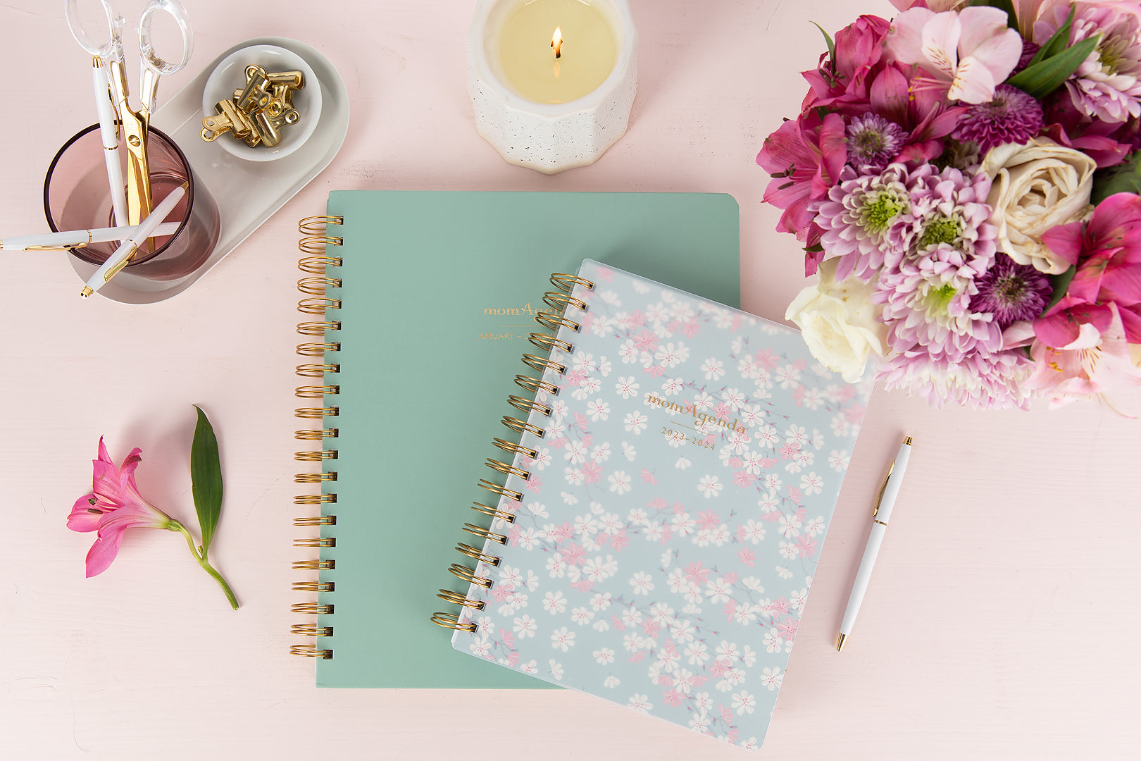 2022-2023 Meraki Planners-Salon Planner Hairstylist w/15 Minute store Increments|Agenda- Peonies in Pink