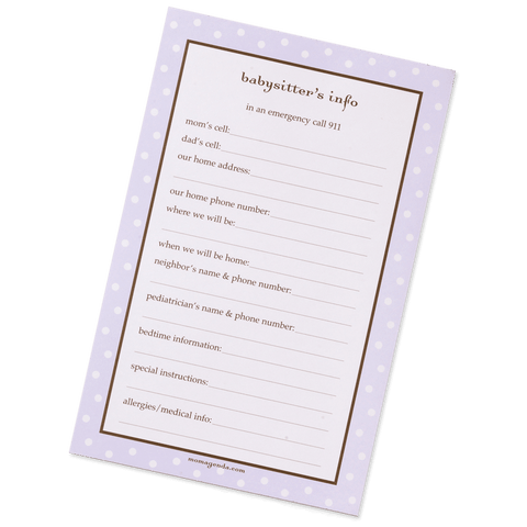 Sitter Info Pad | momAgenda